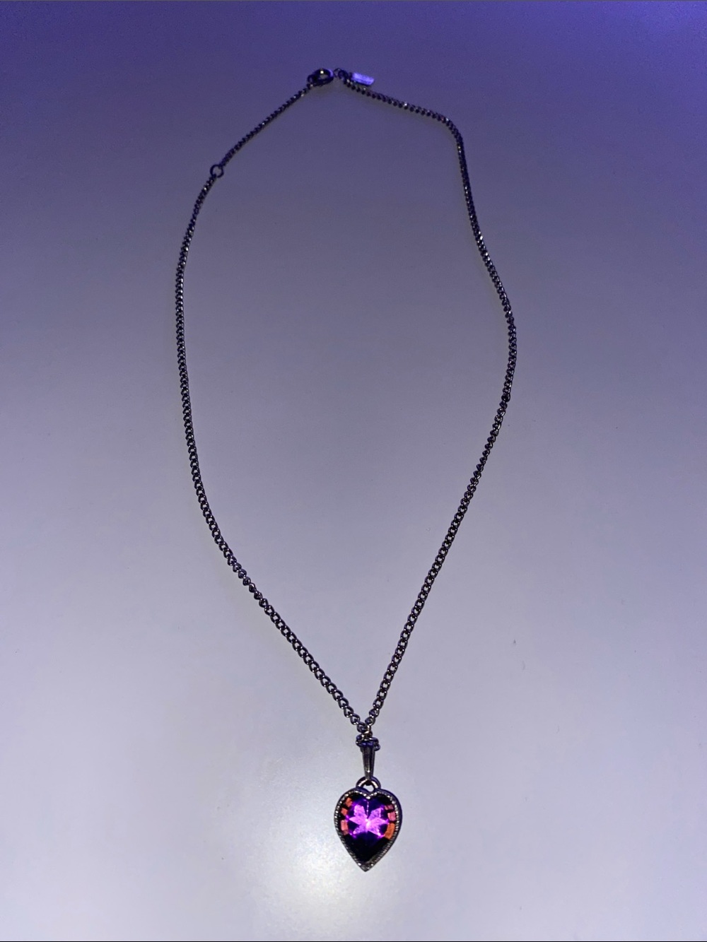 Vintage Heart Pendant Necklace with Pink Purple Stone - Women Jewelry